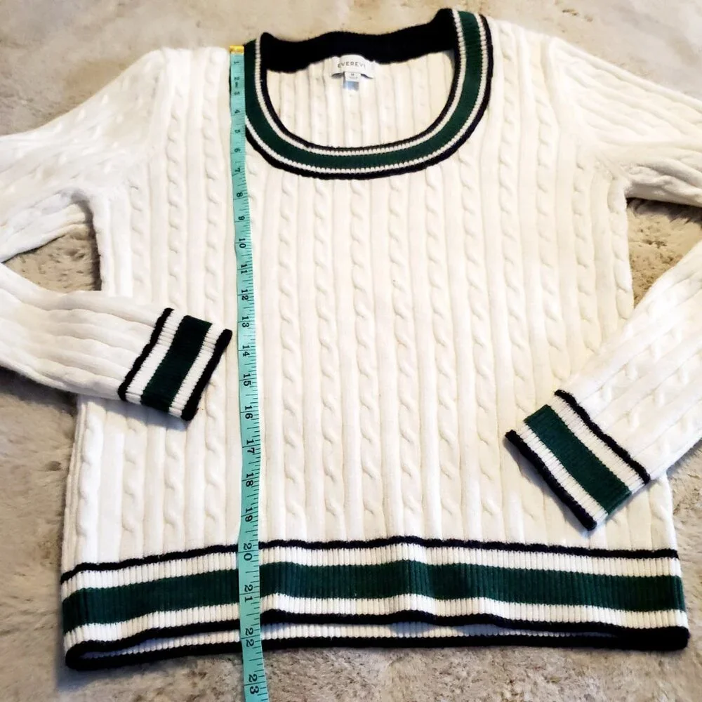 Evereve Cable Knit Scoop Neck Sweater Tennis Preppy Academia Size M